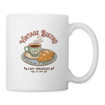 Vintage Bistro Kaffee Illustration - Tasse - Weiß - Rechts