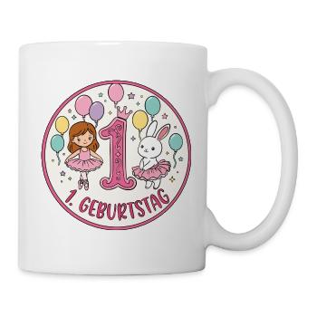 Erstes Geburtstag: Glitzer Hase Ballons - Tasse - Weiß - Rechts