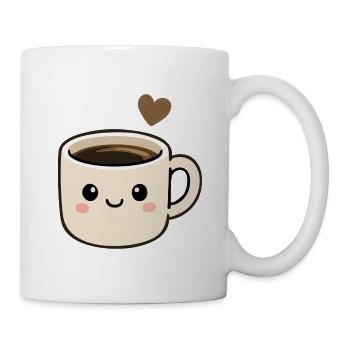 Süße Kawaii-Kaffeetasse mit Herzaufkleber - Tasse - Weiß - Rechts