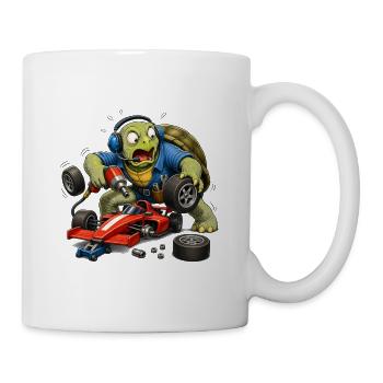 Schildkröte als Rennwagen-Mechaniker Boxenstopp - Tasse - Weiß - Rechts