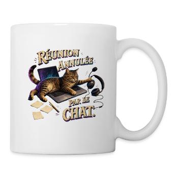 Réunion annulée par le chat - Mug blanc - blanc - Droite