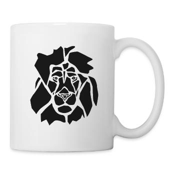 Schwarzer Grafischer Löwe – Geometrisches Porträt - Tasse - Weiß - Rechts