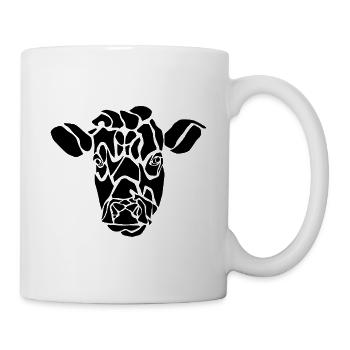 Schwarze grafische Kuh – Geometrisches Porträt - Tasse - Weiß - Rechts