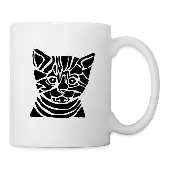 Schwarze Grafikkatze – Geometrisches Porträt - Tasse - Weiß - Rechts