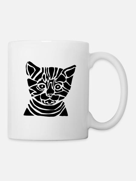 Chat graphique noir – Portrait géométrique - Mug blanc - blanc