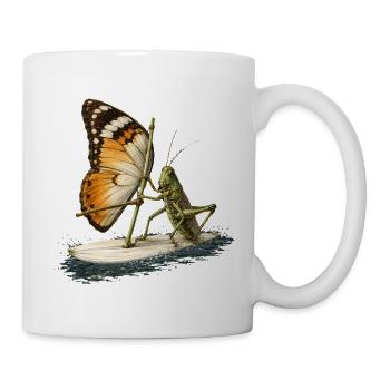Grashüpfer auf Surfbrett mit Schmetterling Segel - Tasse - Weiß - Rechts