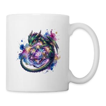 Cute Dragon with D20 Dice – Pen & Paper - Mug - white - Right