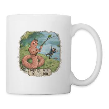 Wie du mir, so ich dir – Wurm angelt Angler - Tasse - Weiß - Rechts