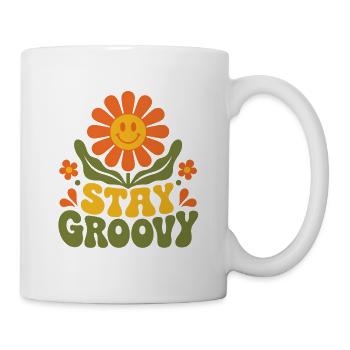Stay Groovy – 70er Jahre Retro Blume Blüte Vektor - Tasse - Weiß - Rechts