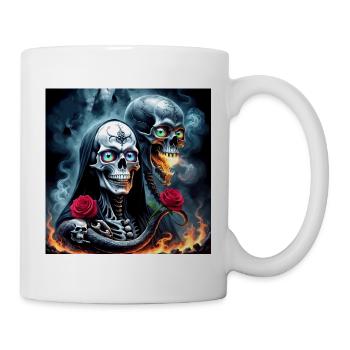 Zwillingsschädel in Flammen - Tasse - Weiß - Rechts