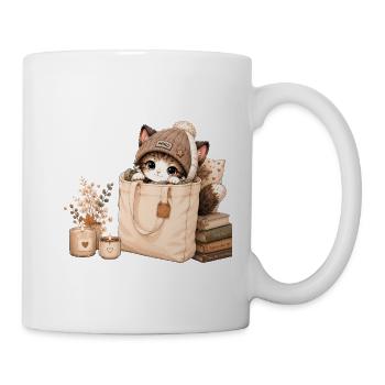 Gemütliches Kätzchen in einer Stofftasche - Tasse - Weiß - Rechts