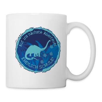 Dino Langhals Schule Abenteuer Emblem – Schulkind - Tasse - Weiß - Rechts