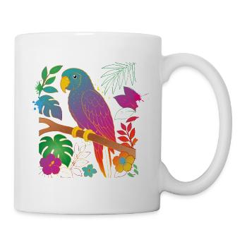 Bunter Papagei im Tropen Design - Tasse - Weiß - Rechts