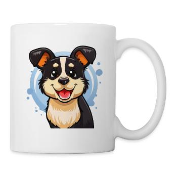 Fröhliches schwarz-weißes Hündchen (Comic-Porträt) - Tasse - Weiß - Rechts