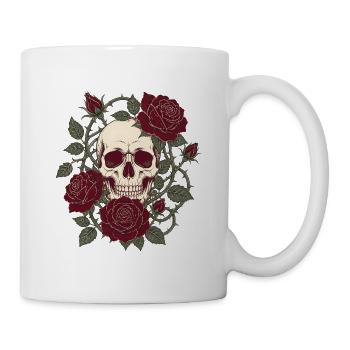 Skull & Roses – Gothic Totenkopf Blumen Design - Tasse - Weiß - Rechts