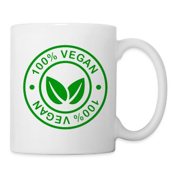 100 Prozent veganes grünes Abzeichendesign - Tasse - Weiß - Rechts