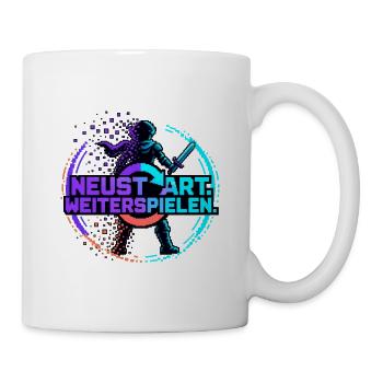 Neustart Weiterspielen – Gamer Pixel Ritter - Tasse - Weiß - Rechts