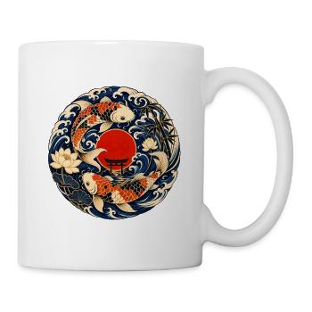 Koi in the moon circle with torii - Mug - white - Right