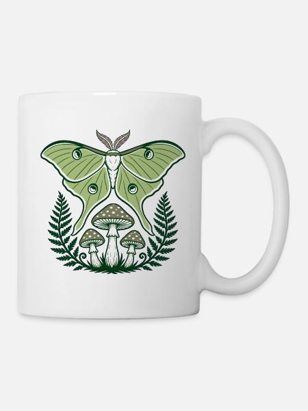 Luna-Motten-Pilze Farne Waldkunst - Tasse - Weiß