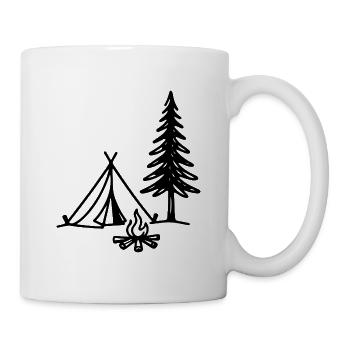 Camping Zelt mit Lagerfeuer und Tannenbaum Outdoor - Tasse - Weiß - Rechts