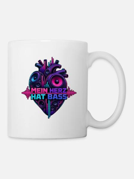 Mein Herz Hat Bass – Festival & Techno Heart Beat - Tasse - Weiß