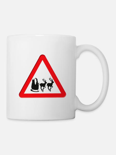 Road sign warning for Father Christmas ahead. - Mug - white