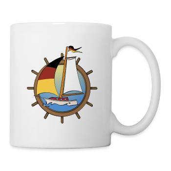 Sailboat with German flag in steering wheel - Mug - white - Right