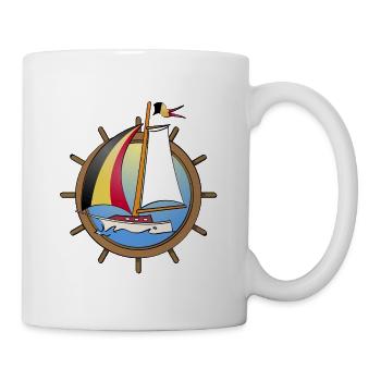 Segelboot mit belgischer Flagge am Steuerrad - Tasse - Weiß - Rechts