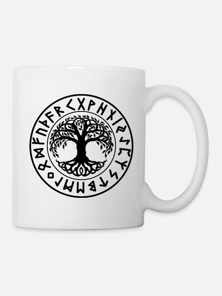Yggdrasil Tree Norse Runes Seal - Mug - white
