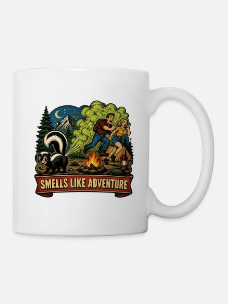 Lustiges Stinktier-Camping-Abenteuer Retro-Kunst - Tasse - Weiß