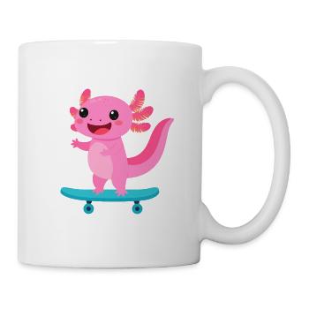 Kawaii Axolotln on Skateboard – Cute Animal - Mug - white - Right