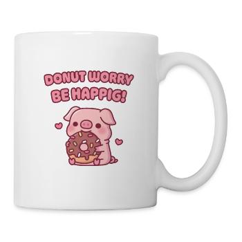 Cute Pig Munching Donut Worry Be Happig - Mug - white - Right
