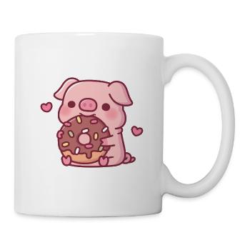 Cute Pig Munching On Chocolate Donut With Sprinkle - Mug - white - Right