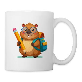 Beaver for school enrollment – start of school with pencil - Mug - white - Right