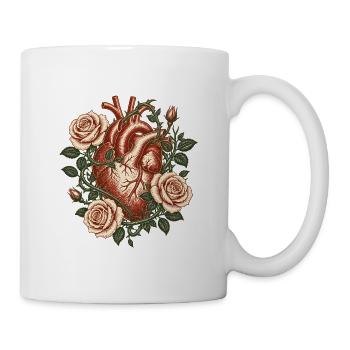 Vintage Anatomical Heart with Roses – Gothic Art - Mug - white - Right