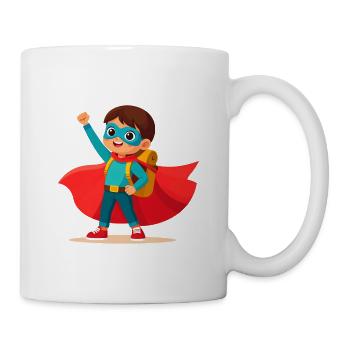 Superhero for school enrollment – Back to school with a satchel - Mug - white - Right