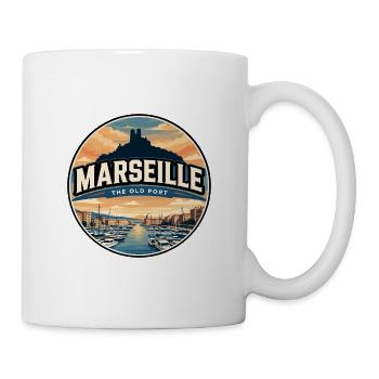 Emblème rétro de voyage du Vieux Port de Marseille - Mug blanc - blanc - Droite