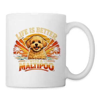 Maltipoo Retro Shirt | 70s Sunset Vintage Dog - Mug - white - Right