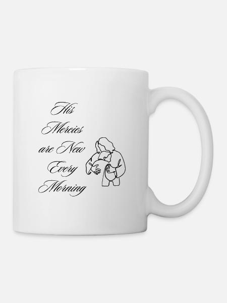 His Mercies Are New Every Morning Line Art Quote - Kop/krus - hvid