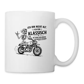 Klassisch Skelett auf Motorrad - Tasse - Weiß - Rechts