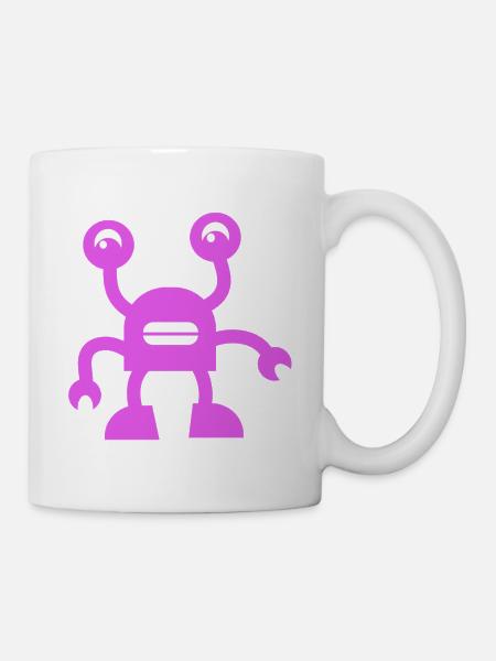 Fröhlicher Lila Roboter - Tasse - Weiß