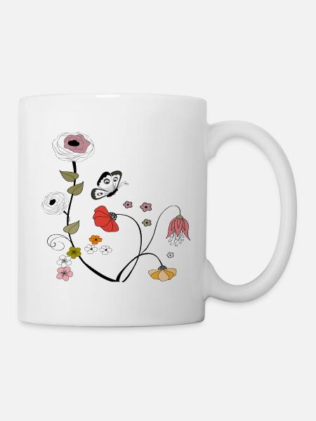 Blumen mit Schmetterling - Tasse - Weiß