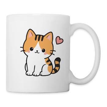 Kawaii Cute Orange Tabby Cat With Heart - Mug - white - Right