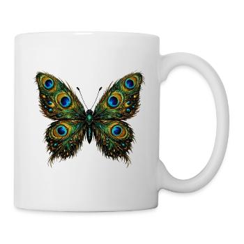 Butterfly with peacock feathers 2 - Mug - white - Right