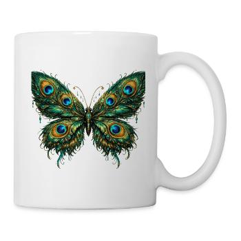 Butterfly with peacock feathers 3 - Mug - white - Right
