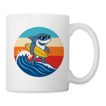 Retro Sunset Surf Cartoon Shark - Mug - white - Right