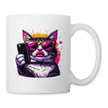 Cool Cat with Sunglasses – Selfie Cat Design - Mug - white - Right