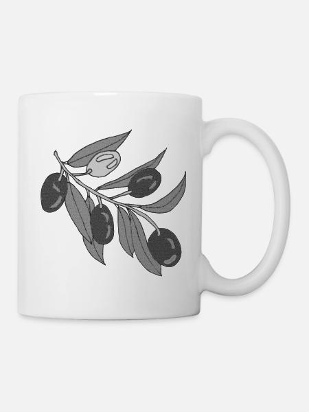 Olivenzweige Graustufen - Tasse - Weiß