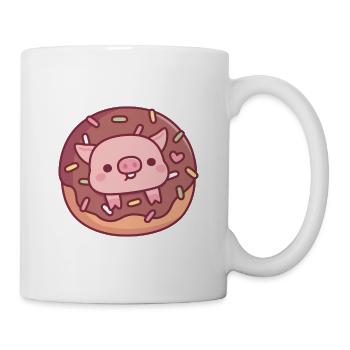 Cute Pig In Chocolate Donut With Sprinkles - Mug - white - Right