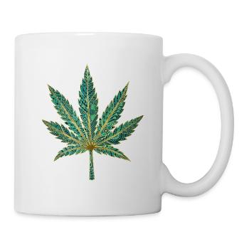 Teal Gold Ornate Leaf Print - Mug - white - Right
